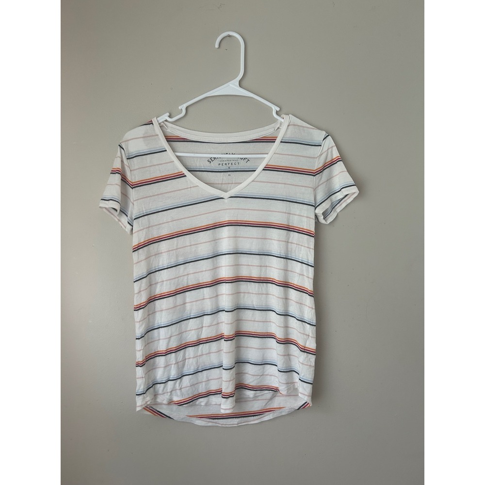 Aeropostale Seriously Soft‎ Perfect V-Neck Striped Tee Shirt Women's XS